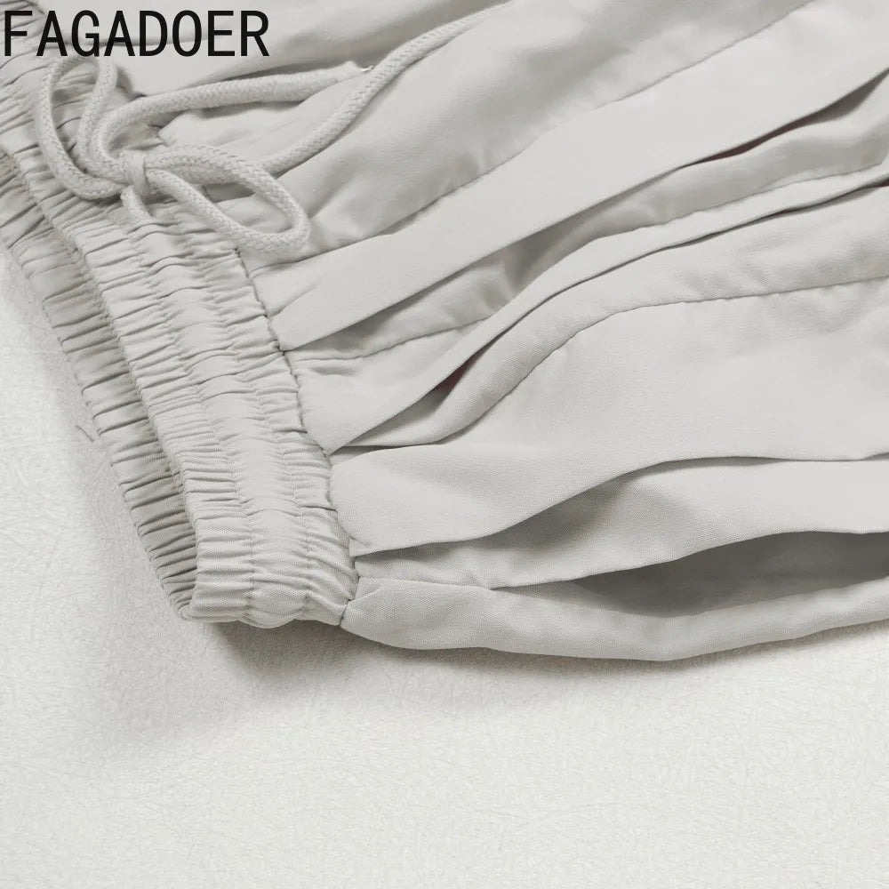 FAGADOER Casual Ruched Patchwork Lantern Sleeve Pants Women High Waist Drawstring Patchwork Pants Female Streetwear Trousers New