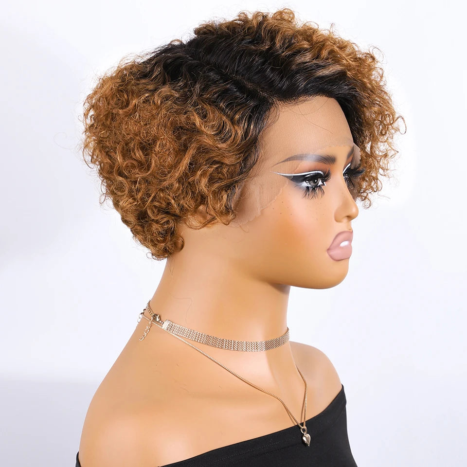 Curly Short Pixie Lace Front Wig Remy Human Hair Glueless for Women