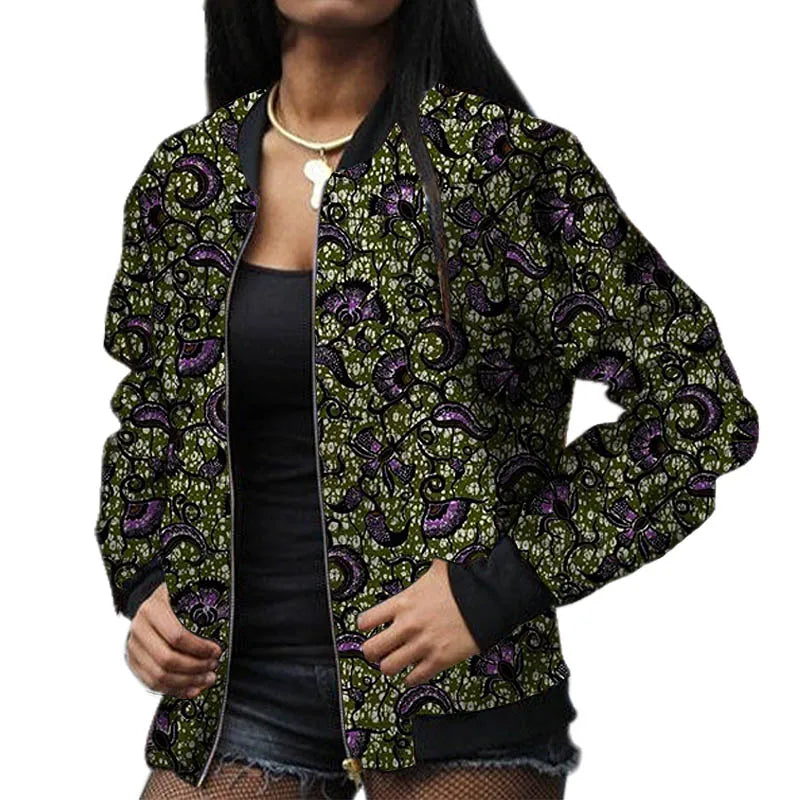 Stylish Elastic Waist African Print Jacket for Women