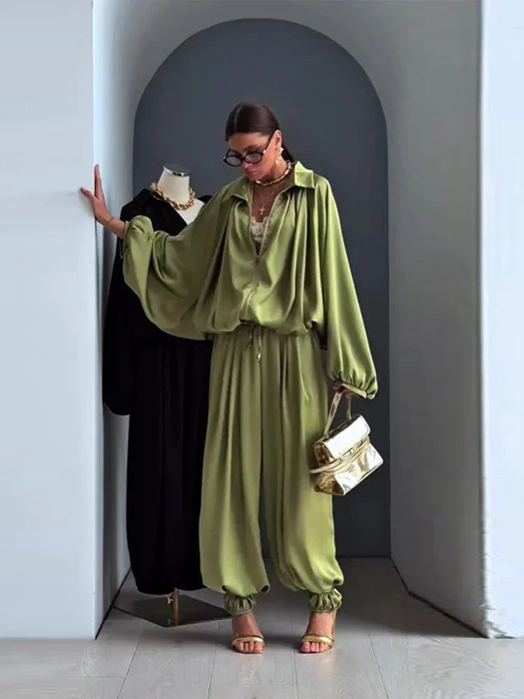 Autumn Casual Loose Relaxed Coat and Pants Set for Women