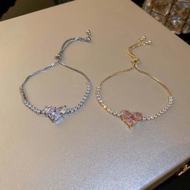 Rhinestone Heart Chain Bracelet