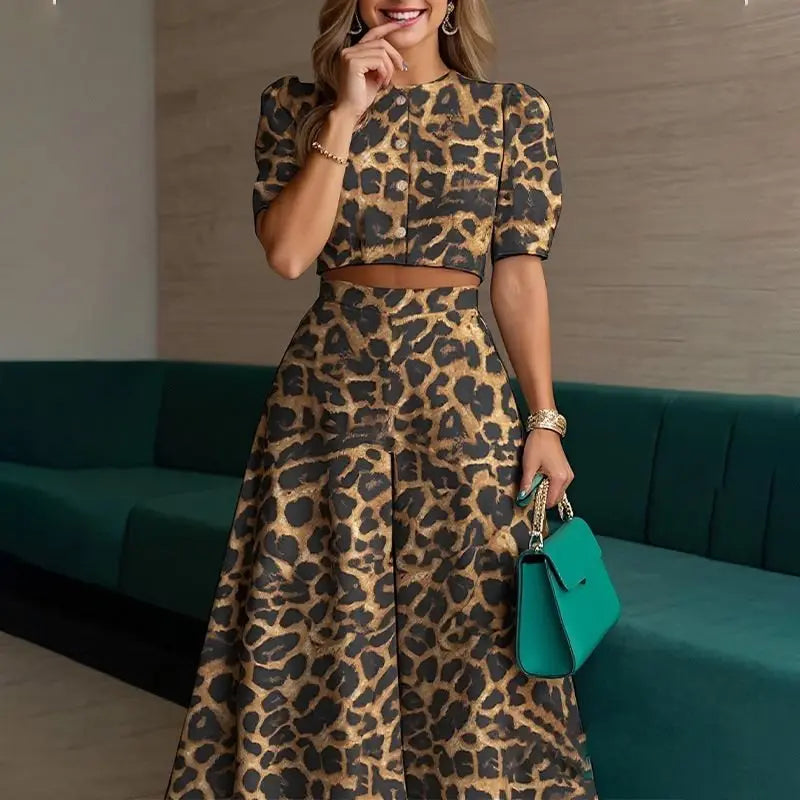 Elegant Two Piece Crop Top And Wide Leg Pants Set for Women