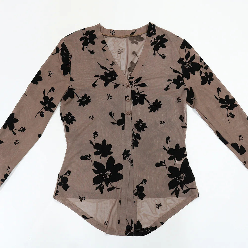 Sheer Floral Mesh Two Piece Matching Set for Women