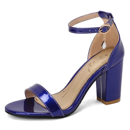 Sleek Patent Leather Block Heel Sandals