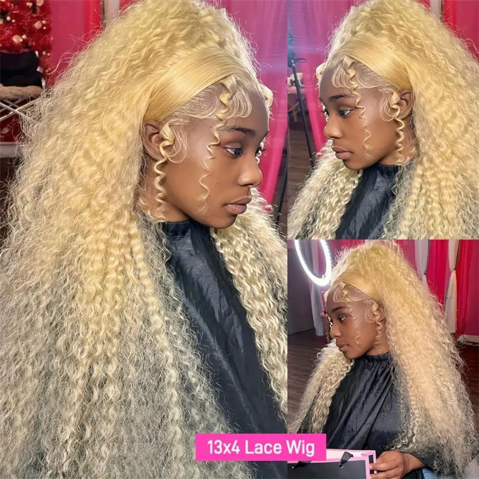Honey Blonde Deep Wave Lace Front Human Hair Wig for Women