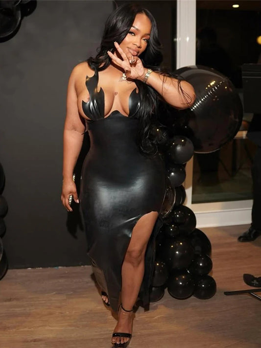 Backless PU Strap Dress