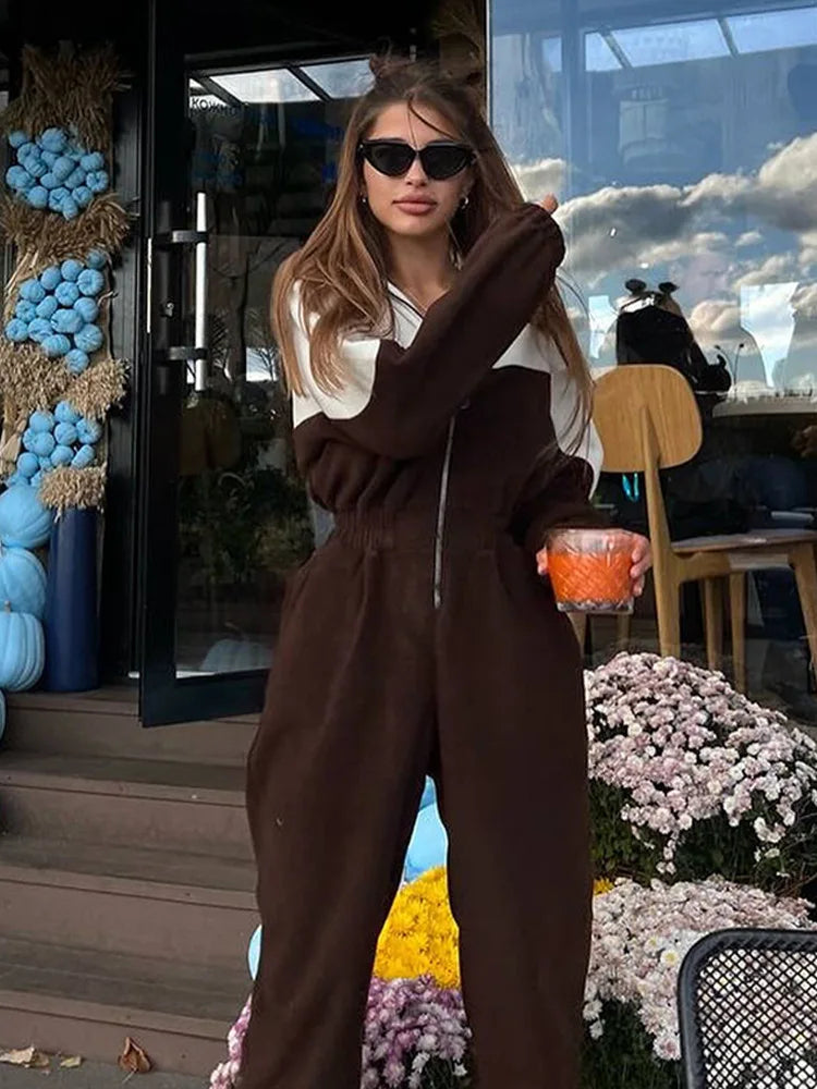 Contrast Color Patchwork Sports Jumpsuit for Women
