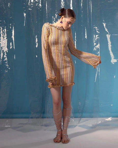 Sexy Backless Flare Sleeve Lace Knit Cut Out Party Beach Maxi Dress 2025 Summer Women Vacation Beachwear Swimsuit Cover Up A2815