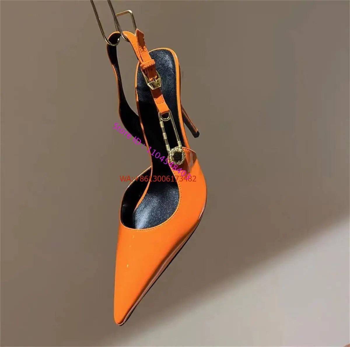 Sexy Pointed Toe Slingabck Rhinestone Sandals Lady Leather Luxury Dress Stiletto High Heel Pumps Women Shoes Metal Buckle