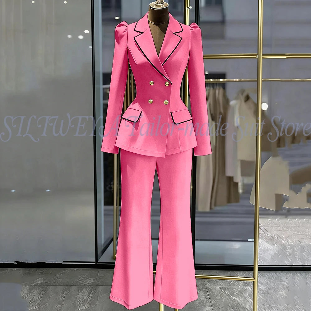 Double Breasted Blazer Set With Side Pockets For Women