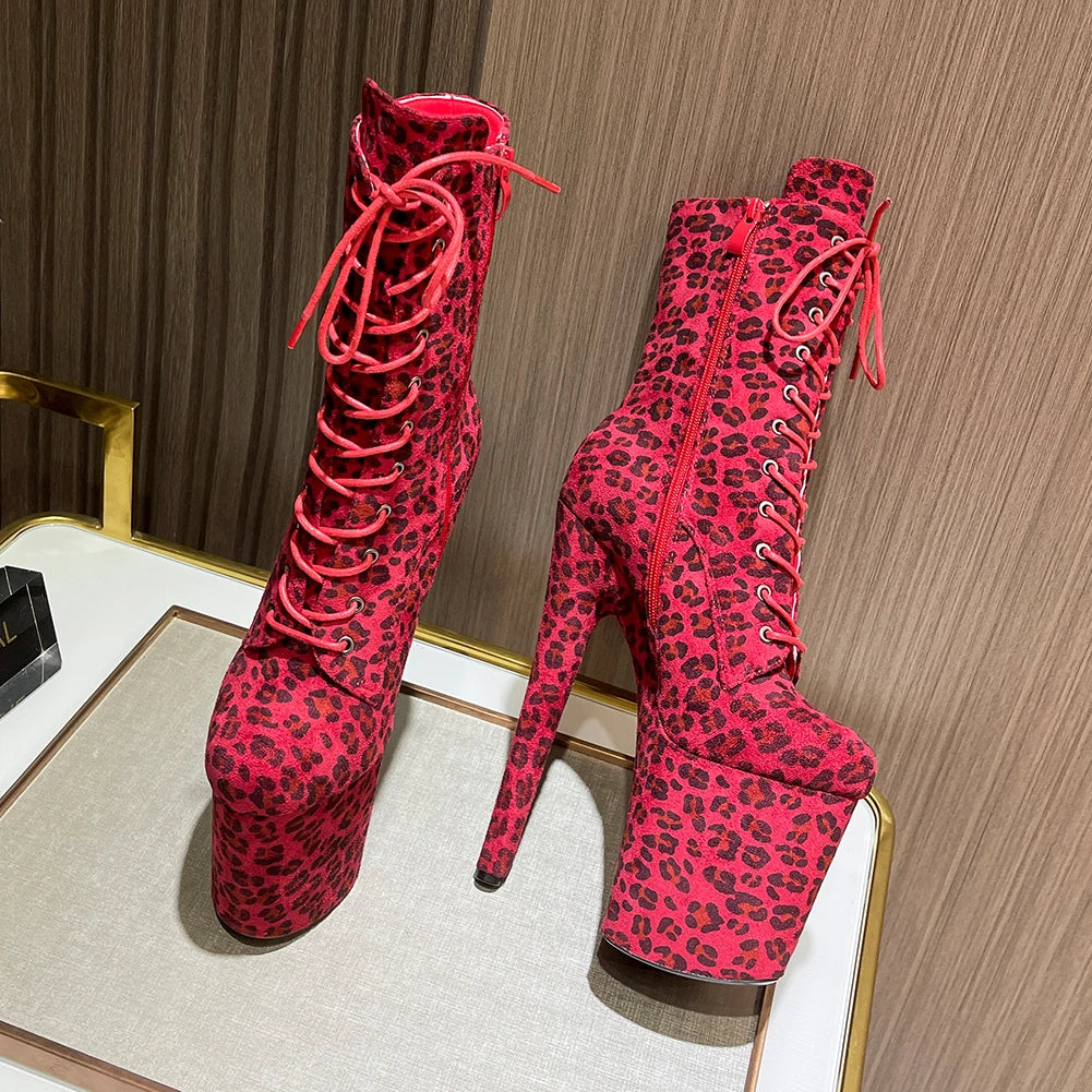 Leopard Print Suede Ankle Boots With Zipper Straps for Women