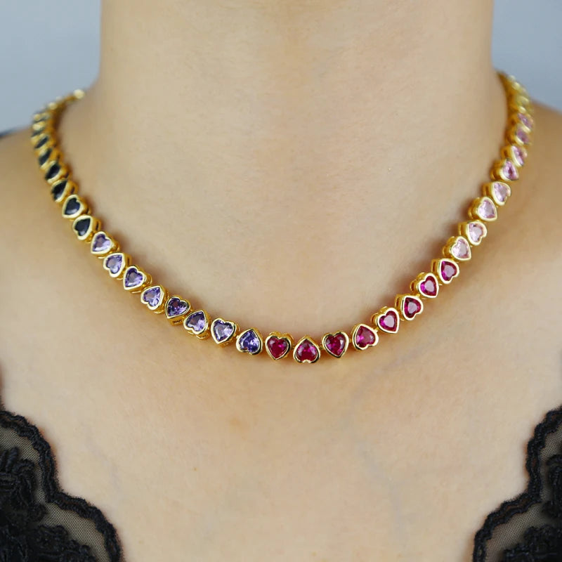Rainbow Heart Bracelet And Necklace Set