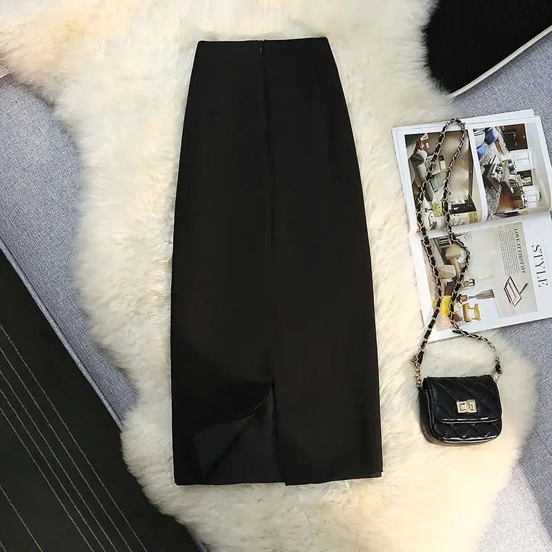Tailored High Waist Solid Split Midi Skirt for Women
