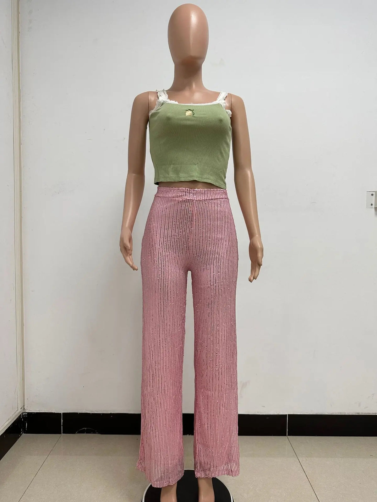 High Waist Sparkle Sequin Wide Leg Pants for Women
