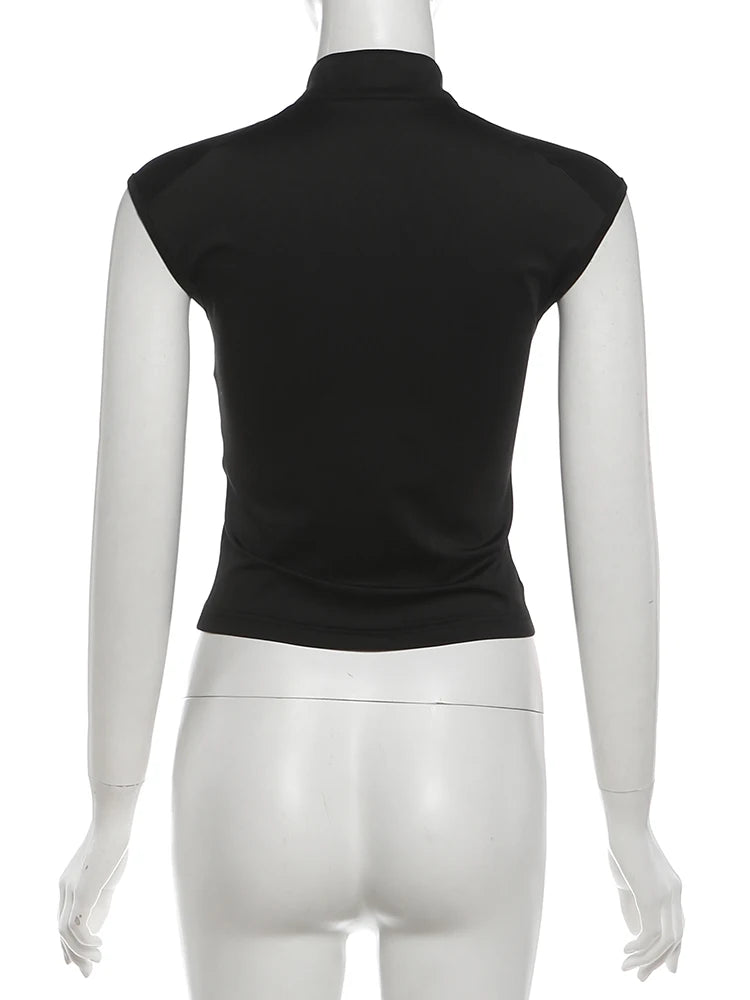 Rivet Stand Collar Cutout Bandage Tank Top for Women