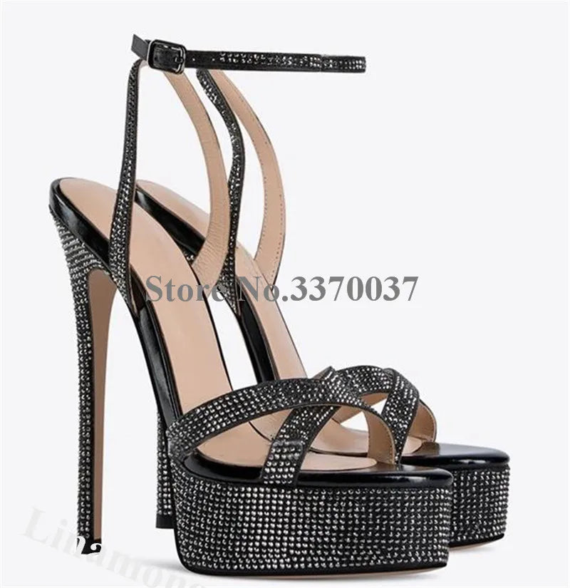 Rhinestone Ankle Strap Stiletto Heels