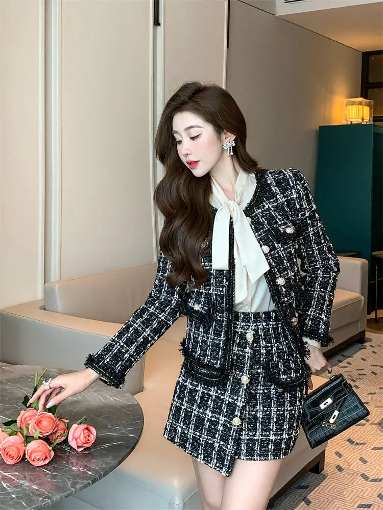 Autumn Winter Street Style Tweed Suit
