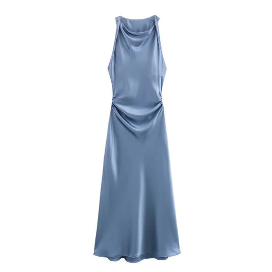 Summer Women's Satin Long Dresses Fashion Sleeveless Elegant Evening Party Dresses