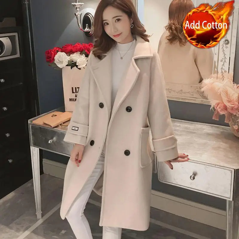 Padded Mixtures Jacket Woman Long Loose Cotton Wool Blend Coat for Women Pink Elegant Outerwears New in Novelty High Quality Hot