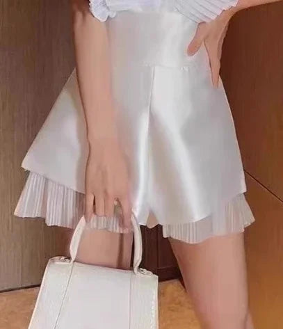 Fashion High-waisted Fluffy Pants 2025 Spring and Summer New Satin Casual Loose Wide-leg Suit Shorts Women's Versatile Shorts