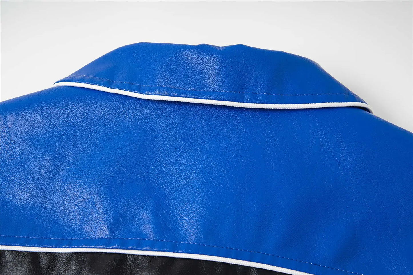 Trendy Cartoon Embroidery Color-Block Stand Collar Jacket Coat for Men and Women Autumn Winter Loose Casual Leather Jacket Coat