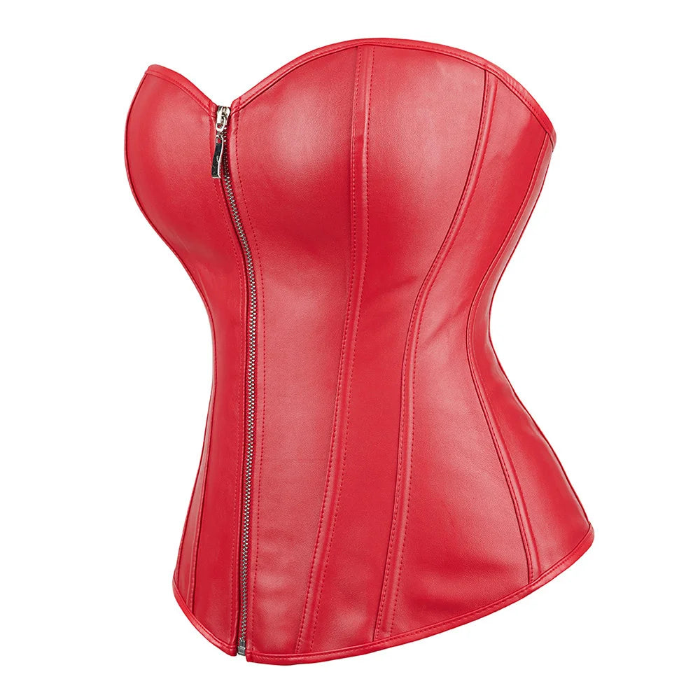 Steampunk Faux Leather Overbust Corset With Zipper for Women