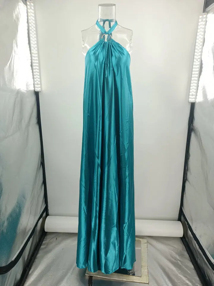 Backless Halter Neck Satin Evening Dress for Women