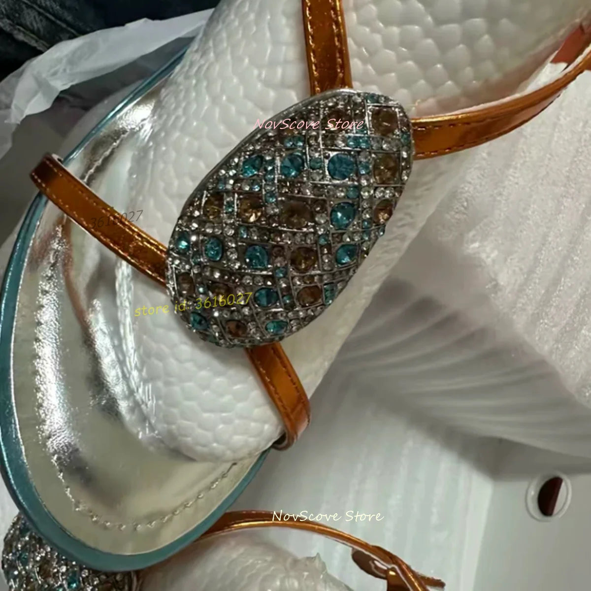 Open Toe Crystal Slip On Stiletto High Heel Sandals For Women