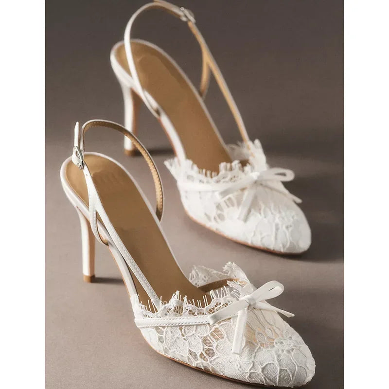 Butterfly Knot Slingback Pointed Toe Stiletto Heels for Women
