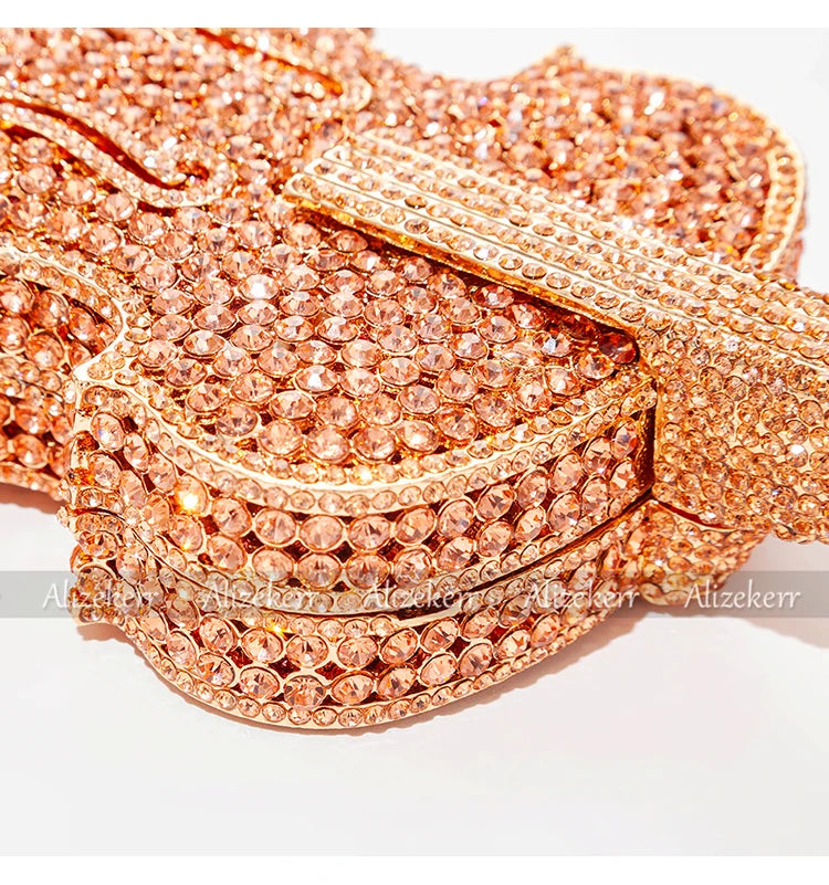 Elegant Crystal Violin Shaped Evening Clutch for Women