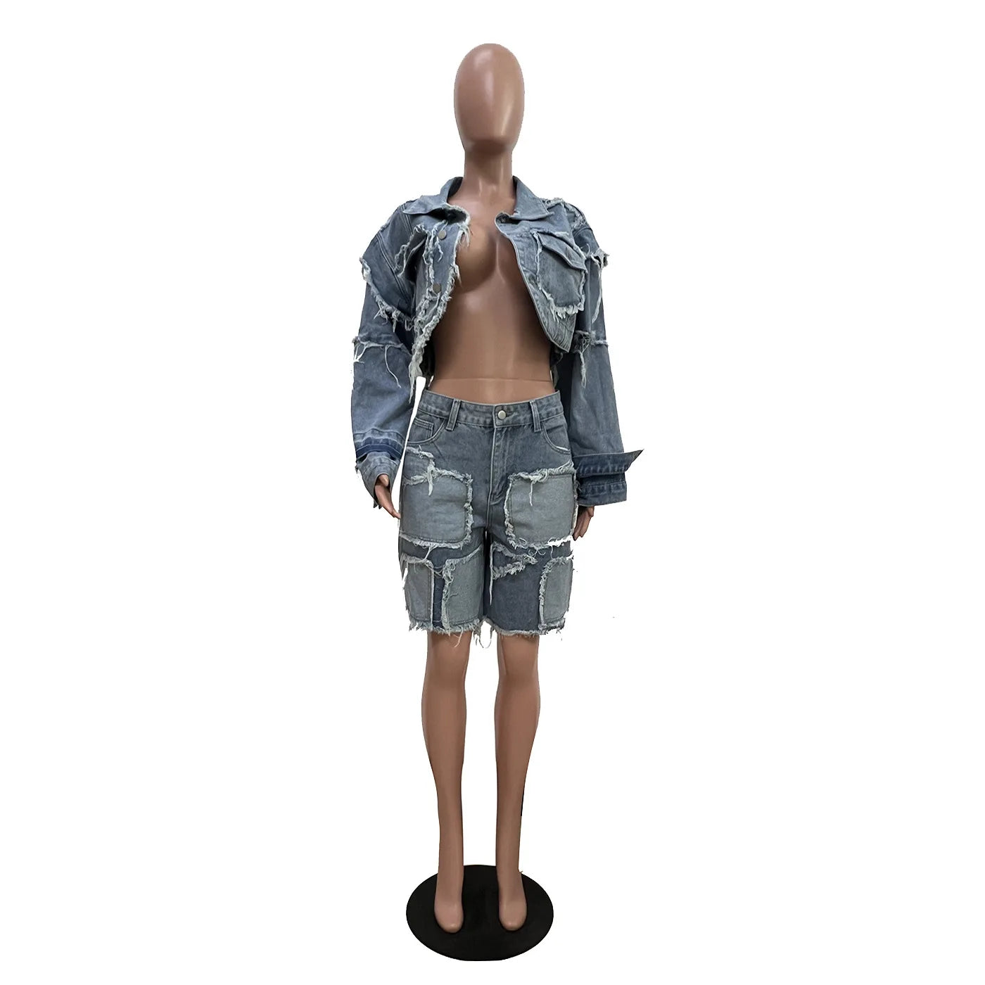 Shorts Pant Set Women Two Piece Sets Denim Turn Down Collar Matching Sets Tops Knee Length Pants High Waist Y2k Streetwear