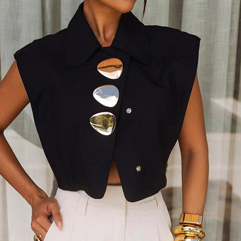 Chic Sleeveless Cropped Button Blouse Top for Women