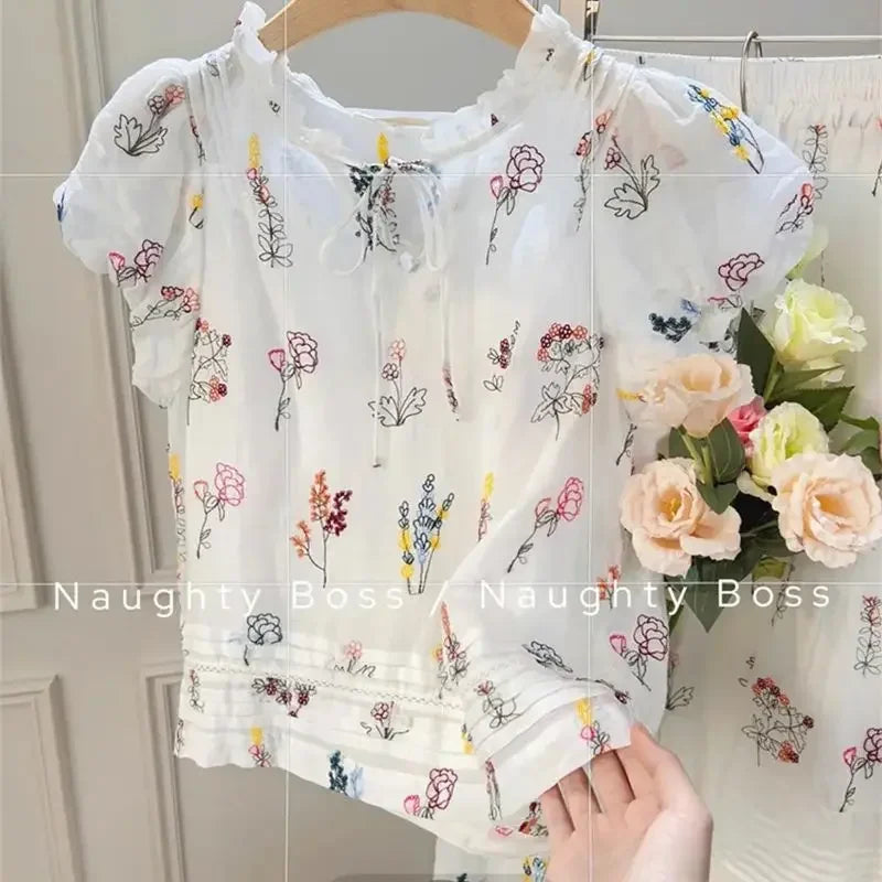 Feminine Floral Puff Sleeve Set