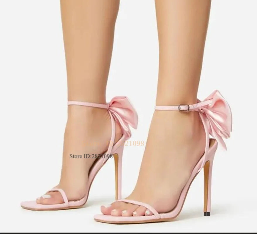 Open Toe Back Bow Tie Rhinestone Stiletto Sandals for Women