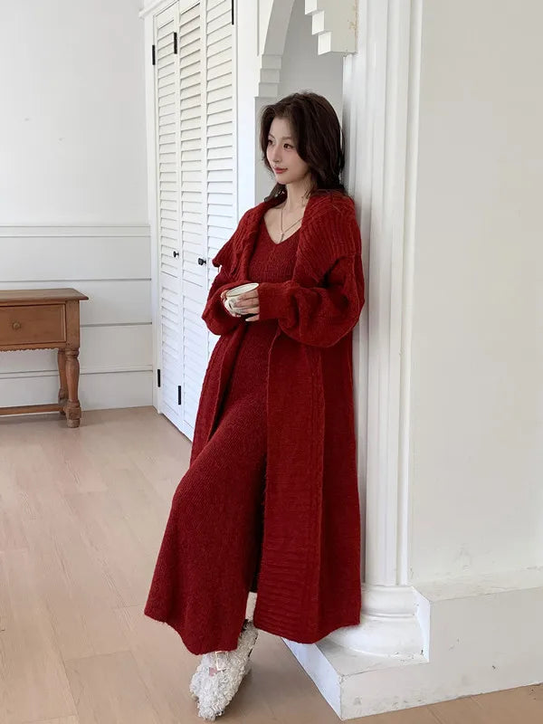 Knitted Cardigan And Ankle Length Skirt Set for Women