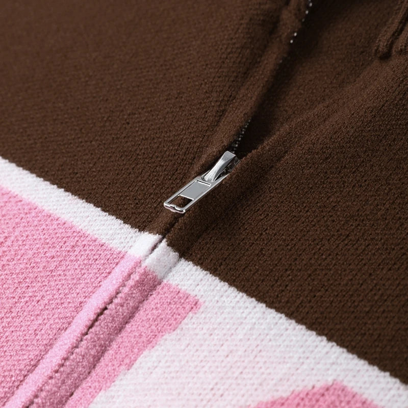 Letter Women 's Sweater Stand Collar Y2k Knit Sweaters For Woman Zipper Full Sleeve Tops Female 2025 Winter Men Jacket Knitwear