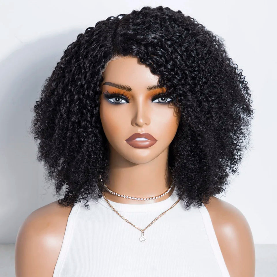 Ombre Brown Kinky Curly Glueless Bob Lace Wig for Women