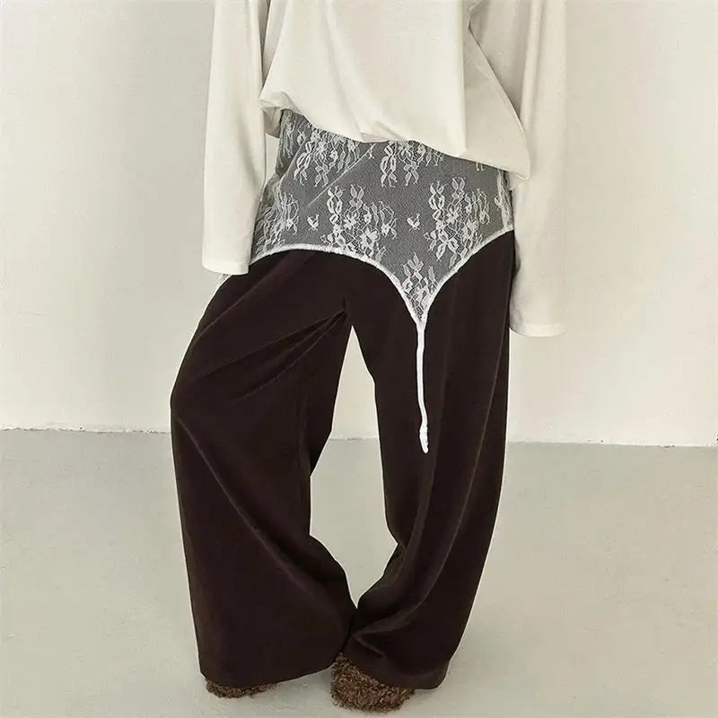 Bohemian Lace Trim Elastic Waist Lounge Pants for Women