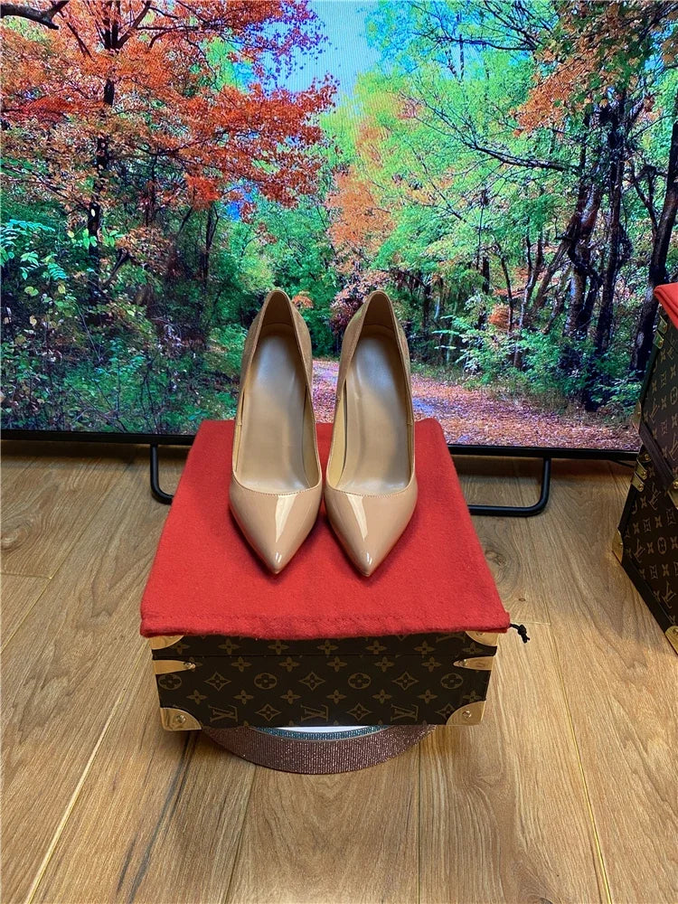 Pointed Patent Leather Slim High Heel Pumps for Women