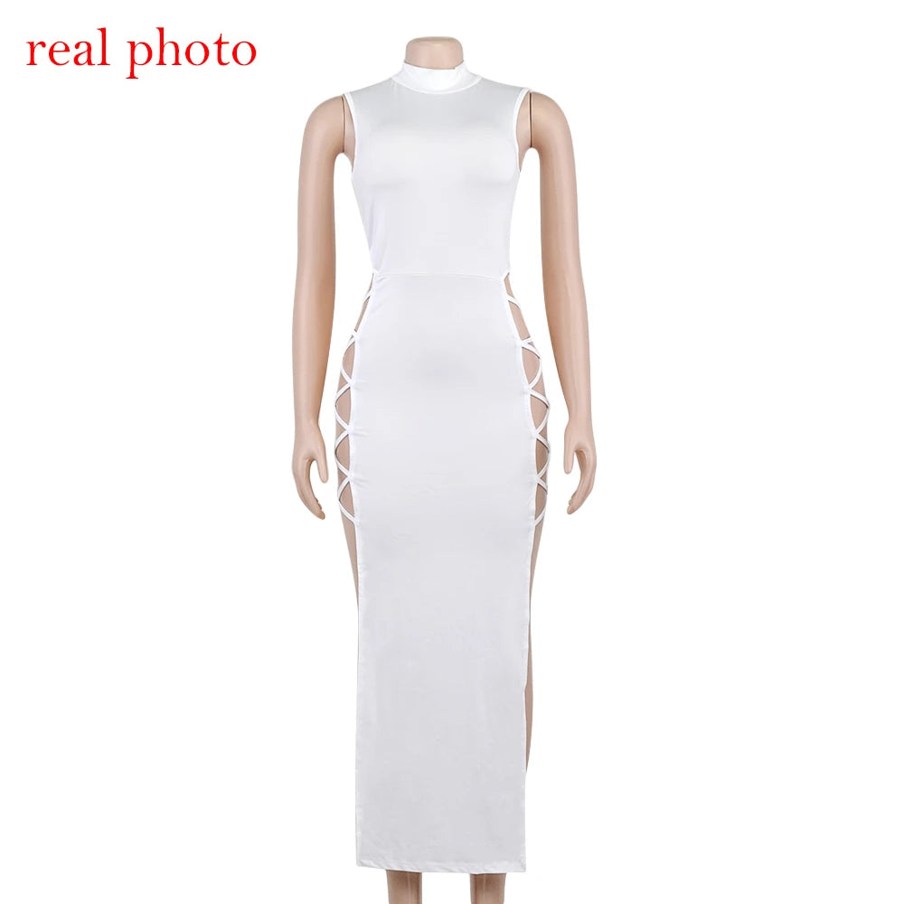 Cryptographic Elegant Black Sleeveless Bandage Sexy Dress for Women Club Party Backless Tank Dresses Skinny Fashion Summer 2025