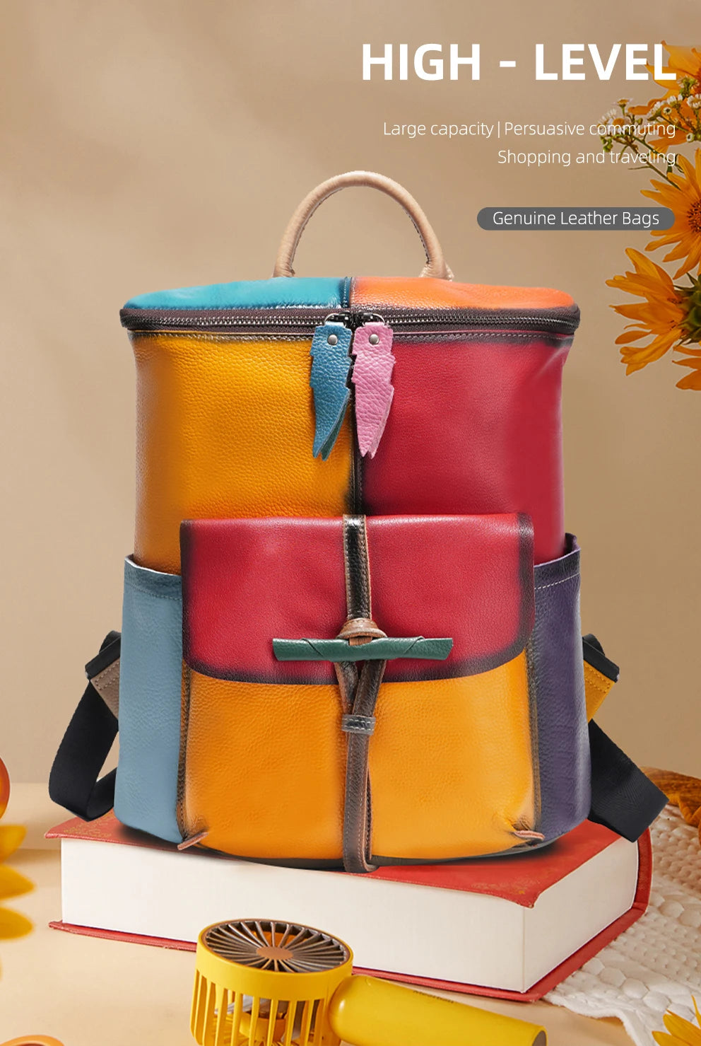 Large Capacity Soft Cow Leather Backpack for Women