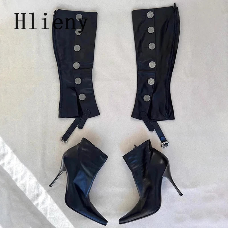 Button Detail Pointed Toe Knee High Boots for Women
