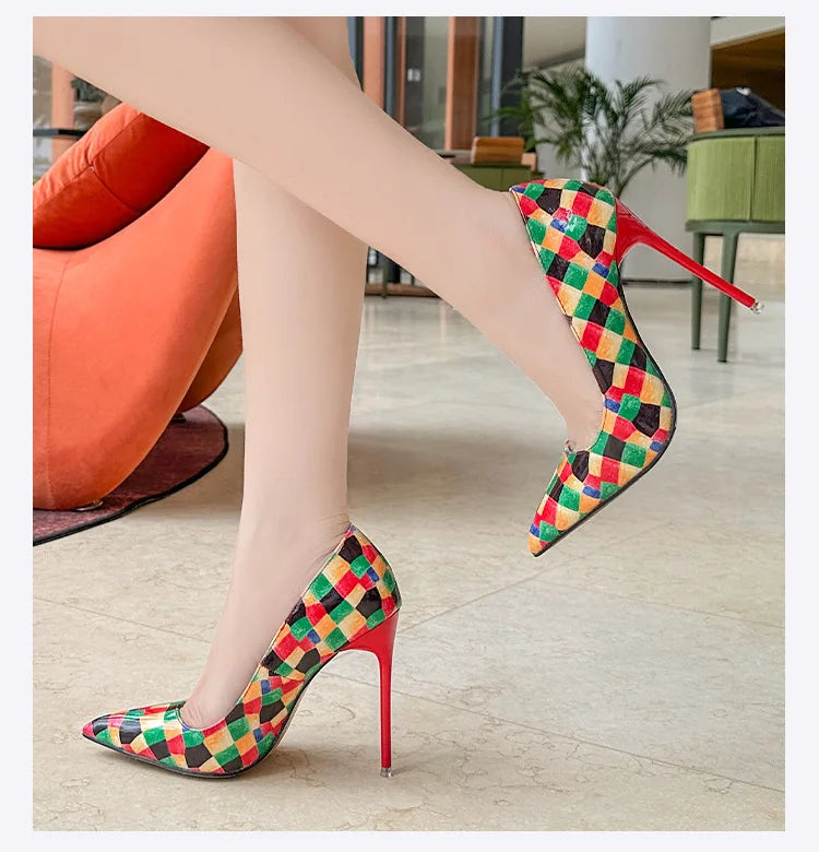 Colorful Printed Pointed Toe High Heel Pumps for Women