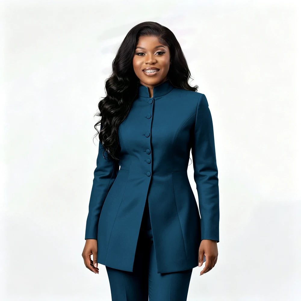 Smart Casual Two Piece Knit Blazer Set with Pants for Women