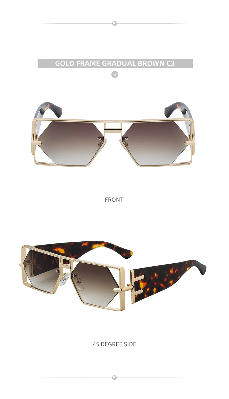 Vintage Hollow Metal Frame Rectangle Sunglasses for Women