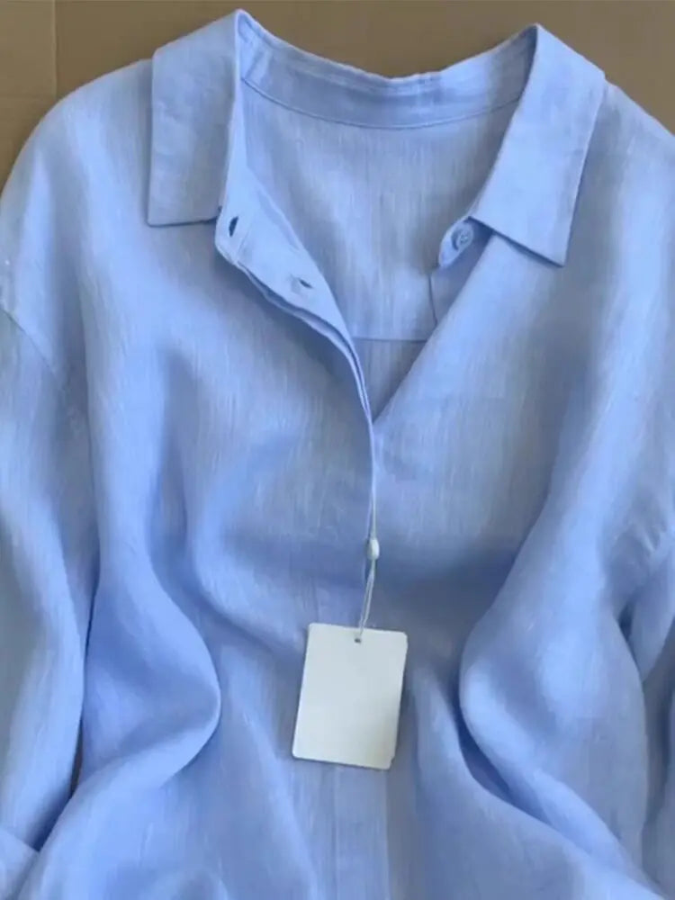 Solid Color V Neck Long Sleeve Casual Blouse for Women
