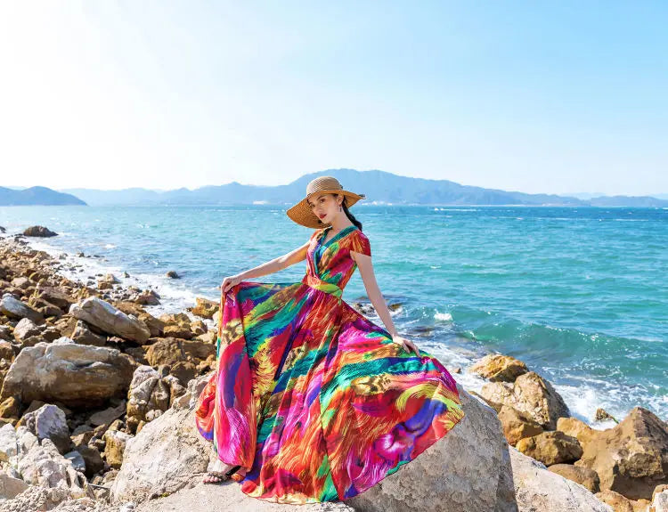 Plus Size Peacock Print Maxi Dress