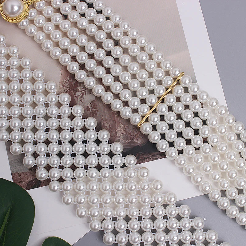 Pearl Embellished Elastic Waist Chain Belt for Women