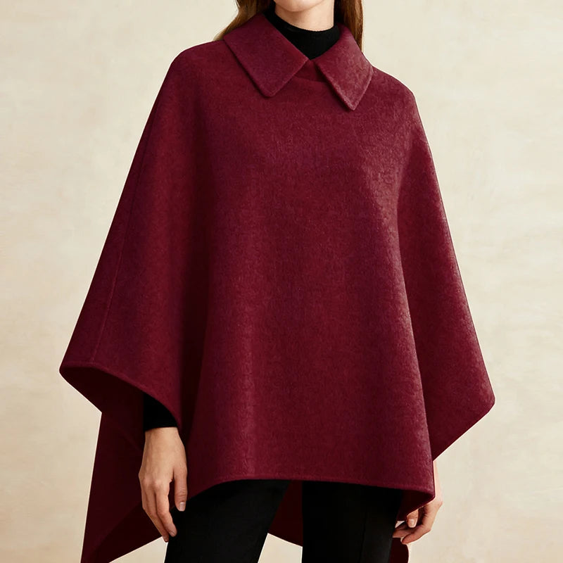 Elegant Patchwork Long Cape Coat With Turn-Down Collar for Women