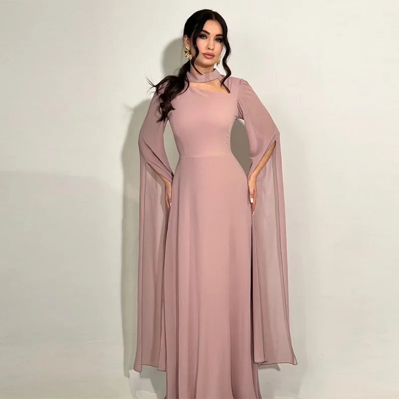 Solid Color Lace Up Cape Sleeve Maxi Dress For Women